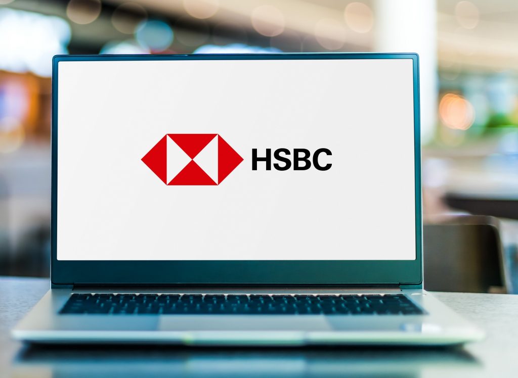 Laptop computer displaying logo of HSBC