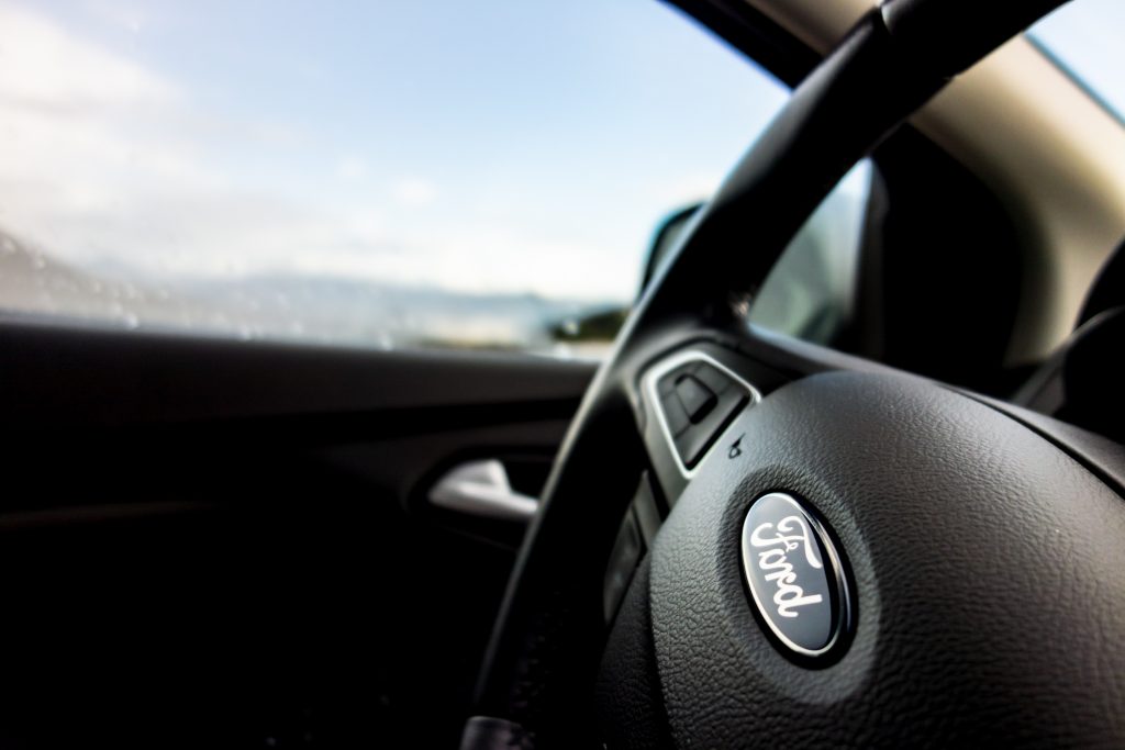 Ford logo on a steering wheel