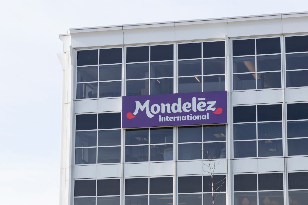 Mondelez logo on side of building