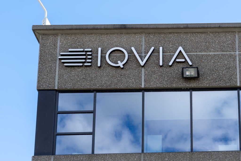 IQVIA's logo next to building