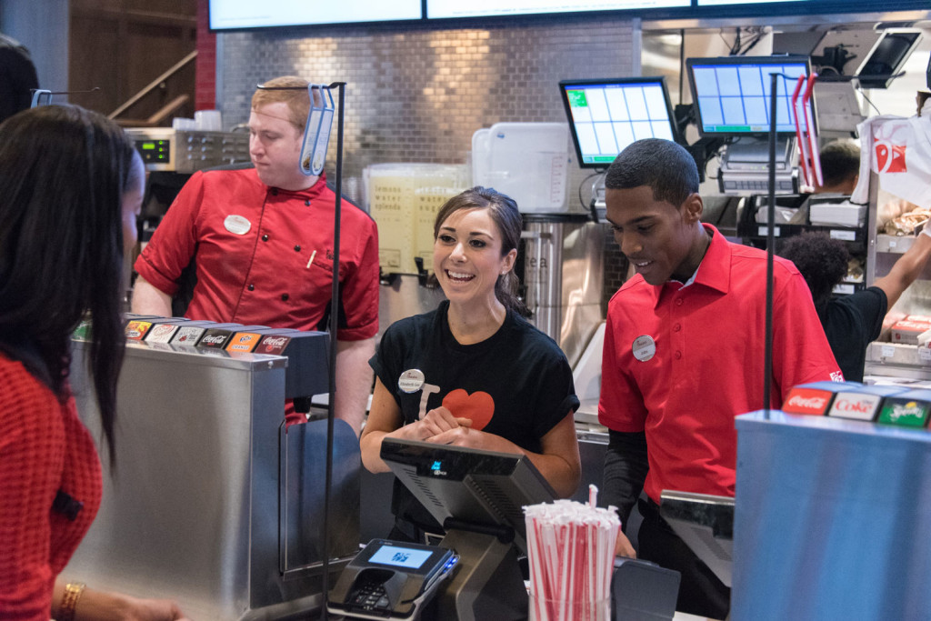 Smiling chick-fil-a workers