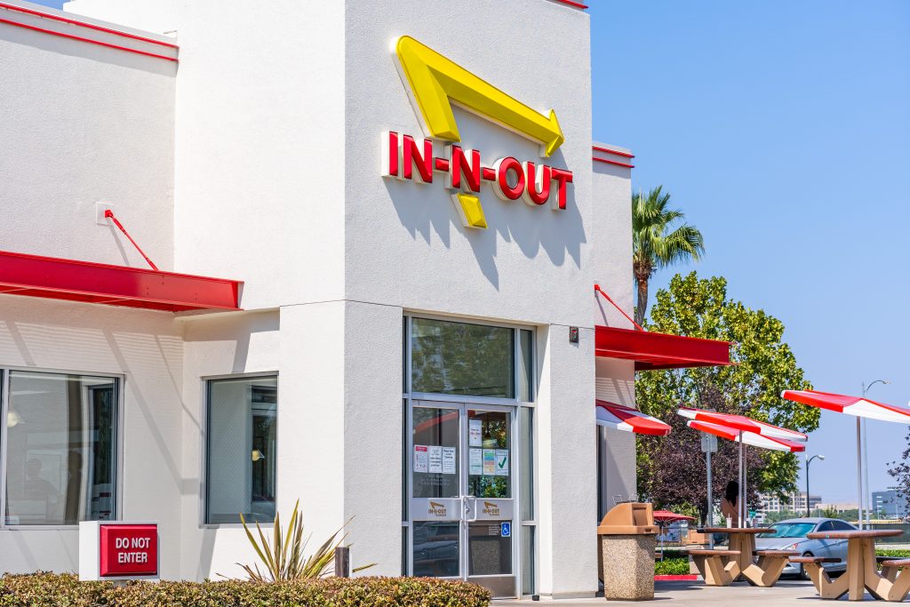 Sep 16, 2020 San Jose / CA / USA - In-N-Out location in South San Francisco Bay Area; In-N-Out Burger is an American regional chain of fast food restaurants